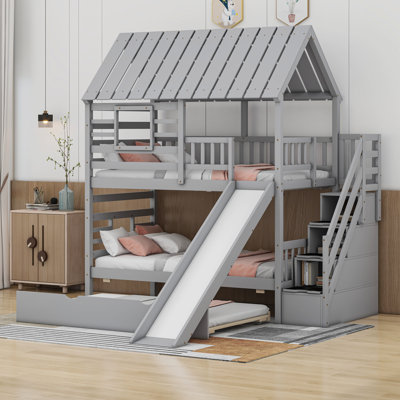 Bahati Verity Loft Bed With Tent And Tower, Rustic Pinewood And MDF by Harper Orchard
