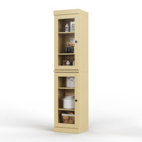 Jaylena 100% Solid Wood 16.5" Pantry Cabinet with Clear Glass Doors and Adjustable Shelves by Latitude Run