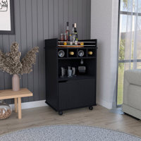 Maisons Bar Cart with 2 Open Shelves 4 Wine Cubbies and Cabinet by Latitude Run