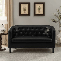 Rastus Modern Leather Loveseat for Small Spaces, Vegan Leather Button-Tufted Barrel Mid-Century Sofa for Living Rooms & Offices by Winston Porter