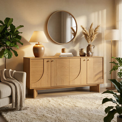 Corrigan Studio Malyun 63" Wide USA Oak Modern Sideboard Oak Storage Cabinet and Buffet Console by Corrigan Studio