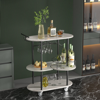 Light Gray Bar Carts With 4-tier Storage Shelves by Latitude Run