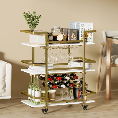 Zoela Metal Golden Bar Cart, 35