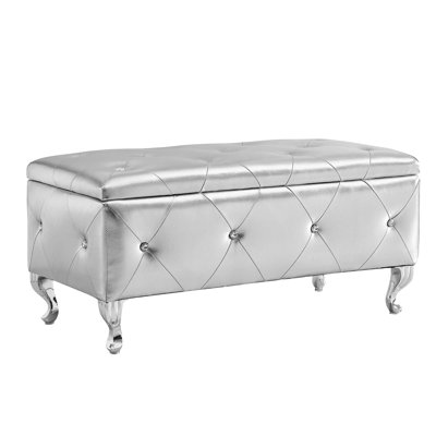 Juilianna Luxury Storage Ottoman Bench, PU Upholstered Ottoman Flip Top Entryway Bench, Padded Seat by House of Hampton