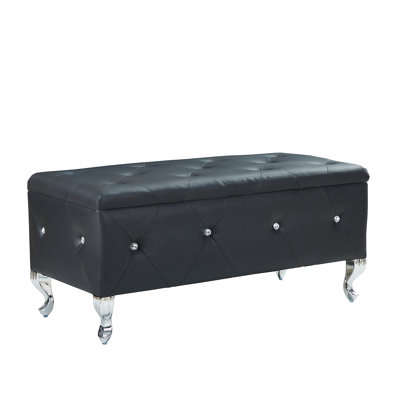 Juilianna Luxury Storage Ottoman Bench, PU Upholstered Ottoman Flip Top Entryway Bench, Padded Seat by House of Hampton
