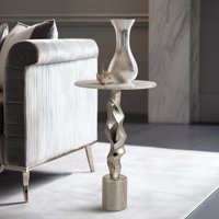 Lagretta Modern Metal and Marble Accent Table with Sculptural Aluminum Base, Contemporary Side Table with Sleek Design and Elegant Stone Top for Home by Ivy Bronx