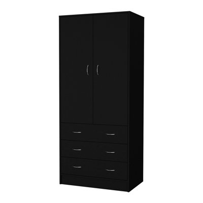 Aret Armoire, with 2 doors, 3 drawers and 1 hanging rod, Black by Latitude Run