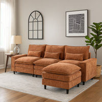 Convertible Sectional Sofa Couch, 4 Seat Sofa Set for Living Room L-Shaped Modular Sofa with Ottoman by Wade Logan