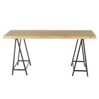 Yoram Wooden Brown Console Table with Black Metal Supports by 17 Stories