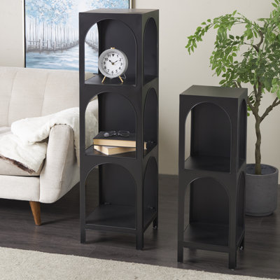 Metal 2 and 3 Shelf Storage Black Shelving Unit with Arched Openings Set by Rebrilliant