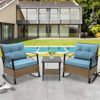 Barbary 3pcs Patio Rocking Rattan Set, Outdoor Bistro Set with Cushions, 2 Rocker Chairs& 2-Tier Side Table by Breakwater Bay
