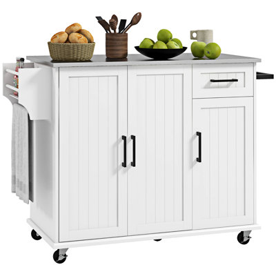 Meader Rolling Kitchen Island with Steel Top by Winston Porter