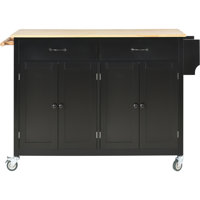 Mapleview Rolling Kitchen Island with Solid Wood Top,Cabinet and Two Drawers and 2 Locking Wheels,island,coffee cart by Winston Porter