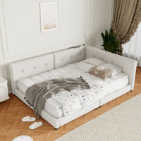 Vesna Upholstered Daybed ,Upholstered Platform Bed with USB Ports,Linen+Wood by Latitude Run