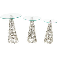 Aadrian Aluminum Metal Cutout Cone Shaped Floral Side End Gold Accent Table with Tempered Glass Tabletop Set by Mercer41