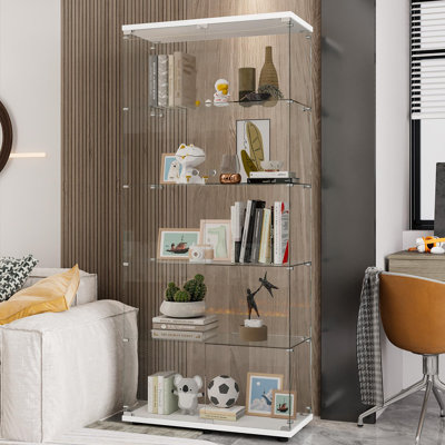 74" Tempered Glass Curio Cabinet 5-Tier China Cabinet Display Rack with Lockable Doors by Latitude Run