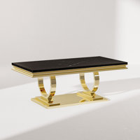 Coutee 47"L Coffee Table with Double Pedestal Base and Marble Top by Rosdorf Park
