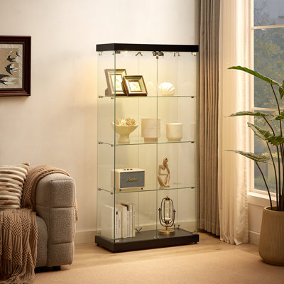 Pritt 4-Tier Glass Display Cabinet Floor Standing Storage Cabinet for Living Room