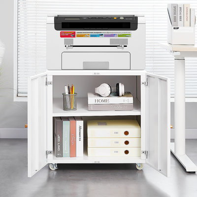Graylen Metal Printer Stand with Storage Mobile Printer Tables for Small Spaces by Ebern Designs