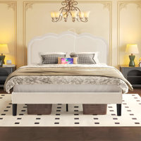 Audey Bed Frame with LED Light and Charging Station, Platform Bed with Upholstered Headboard, No Box Spring Needed by Lark Manor