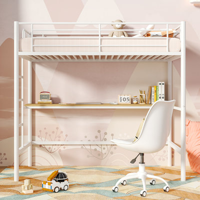 Apollo Twin Loft Bed with Desk, Heavy Duty Metal Bunk Bed Frame with Built-in Workstation, Space Saving Study Loft Bed for Kids, Teens, College Dorm, by Mason & Marbles