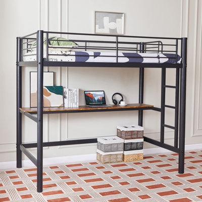 Apollo Twin Loft Bed with Desk, Heavy Duty Metal Bunk Bed Frame with Built-in Workstation, Space Saving Study Loft Bed for Kids, Teens, College Dorm, by Mason & Marbles