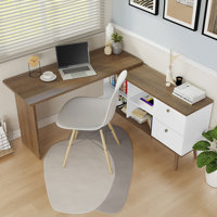 Modern L Shaped Desk 59 Inch with 2 Drawers and 4 Storage Shelves Home Office Corner Study Table Unit for Kids and Adults by George Oliver