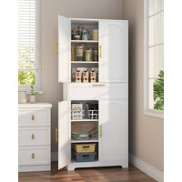 Shannara 71" Kitchen Pantry Cabinet, Tall Storage Cabinet with Adjustable Shelves, 1 Drawer, 4 Doors, Freestanding Cupboards Sideboard for Dining Room by Ebern Designs