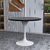 Heatherton 36" Round Dining Table with MDF Top and White Stainless Steel Pedestal Base Kitchen Table Seats 2-4 Person by George Oliver