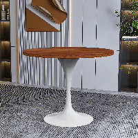 Heatherton 36" Round Dining Table with MDF Top and White Stainless Steel Pedestal Base Kitchen Table Seats 2-4 Person by George Oliver