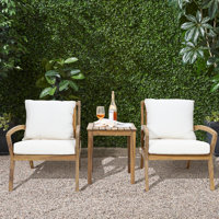 Chanon 2-Person Outdoor Acacia Wood Seating Group with Cushions, Outdoor Set Furniture (3 Piece) by Wade Logan