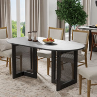 Midkiff 33.5"W×30"H Oval Dining Table Kitchen Table with Rattan Double Pedestal Base by Beachcrest Home