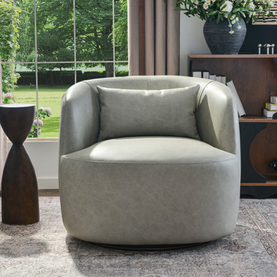 Sydney 100% Genuine Leather Swivel Barrel Armchair with Natural Leather Aroma by Kelly Clarkson Home