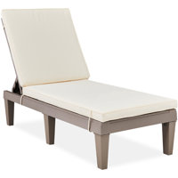 Myzafer Outdoor Lounge Chair, Resin Patio Chaise Lounger w/ Seat Cushion, 5 Positions