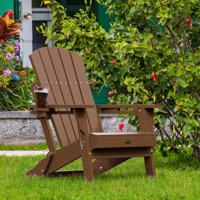 Nimitz All Weather Outdoor Folding HDPE Plastic Adirondack Chair With Cup Holder Fire Pit Chairs Oversized Patio Chair