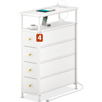 Narrow Dresser with Charging Station White Dresser with 4 Drawer Slim Chest of Drawer Bathroom Pazo by Ebern Designs