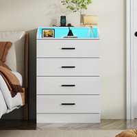 Kaestel 4 Drawers Dresser with Power Outlet, Chest of Drawers with LED Light by Wrought Studio