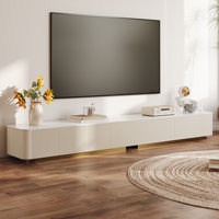 Delorme Modern TV Stands with Glossy Sintered Stone, White Media Console with 4-6 Drawers for Living Room by Everly Quinn