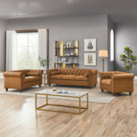 Jhosep 3 Piece Faux Leather Chesterfield Living Room Set by Williston Forge