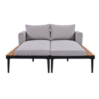 Vianette Outdoor Patio Daybed Metal Double Chaise Lounge with Side Wood Tabletop for Drinks by Latitude Run