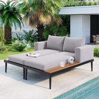 Vianette Outdoor Patio Daybed Metal Double Chaise Lounge with Side Wood Tabletop for Drinks by Latitude Run