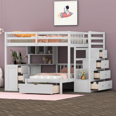 Jarid Full over Twin 8 Drawer Solid Wood Futon Bunk Bed with Bookcase by Harriet Bee by Harriet Bee