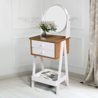 Multi-Functional Makeup Station, Vanity Table Set with Mirror, Cosmetic Organizer Storage, 2 Drawers by Ebern Designs