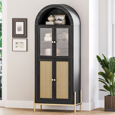 65 Inches Bookcase w/4 Doors, Glass Display, Adjustable Shelves by Ebern Designs