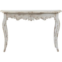 Distressed Console Table, 46" Decorative Foyer Table, Vintage French Country Entry Table with Wood Carvings and Curved Legs, Weathered Wash White Sofa by Ophelia & Co.