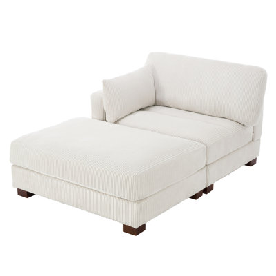 Bentura Oversized Upholstered Corduroy Modular Chaise Lounge with Armrests & Throw Pillows by Wade Logan