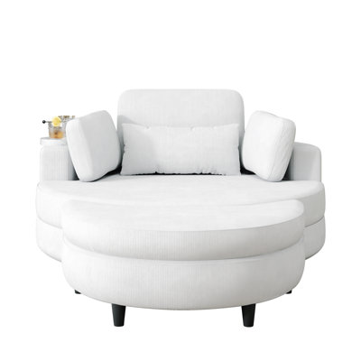 51-Inch Beige Corduroy Sofa With Two Throw Pillows And A Waist Pillow With An Extra Tray For Comfortable Seating Suitable For Small Apartment Bedroom by Ivy Bronx