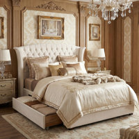 Tanikia Bed Frame with Storage Drawers and Velvet Upholstered Wingback Headboard – Durable Platform Bed with Spacious Under-Bed Drawers, Metal Support