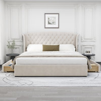 Tanikia Bed Frame with Storage Drawers and Velvet Upholstered Wingback Headboard – Durable Platform Bed with Spacious Under-Bed Drawers, Metal Support by Latitude Run