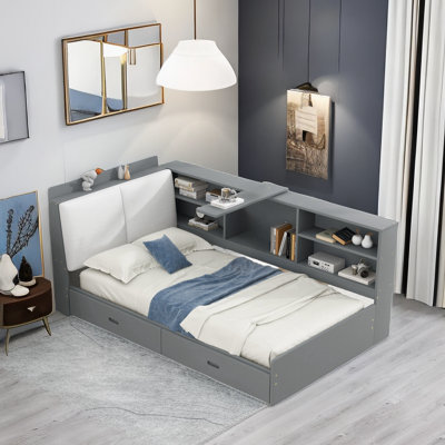 Lordina Bed with Upholstered Storage Headboard, Side Shelves and A Rotating Board by Ivy Bronx